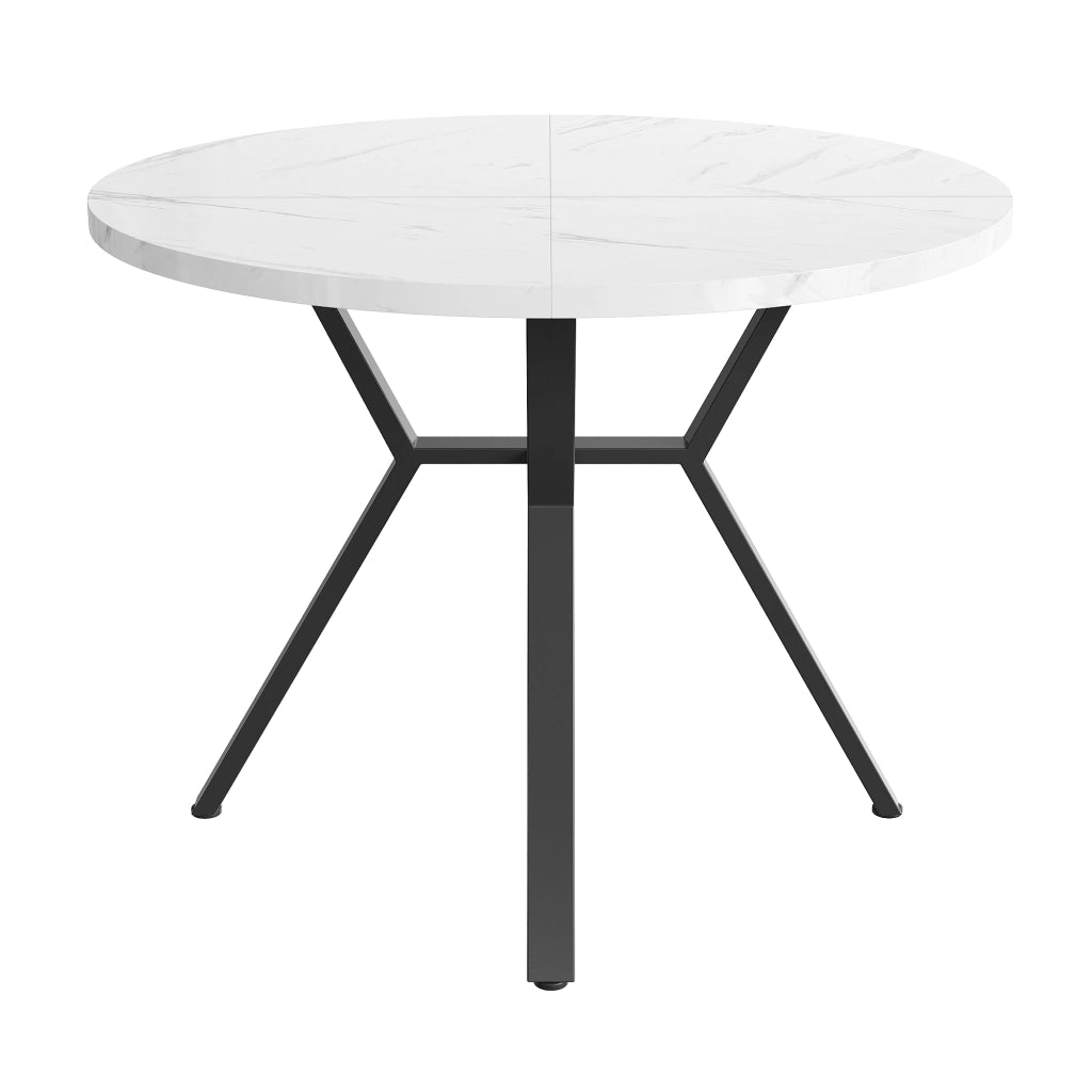 Tavolo da pranzo rotondo in marmo, moderno e semplice (diametro 1 m), tavolino da caff¨¨ nero a forma di X con supporto in metallo, stabile e resistent