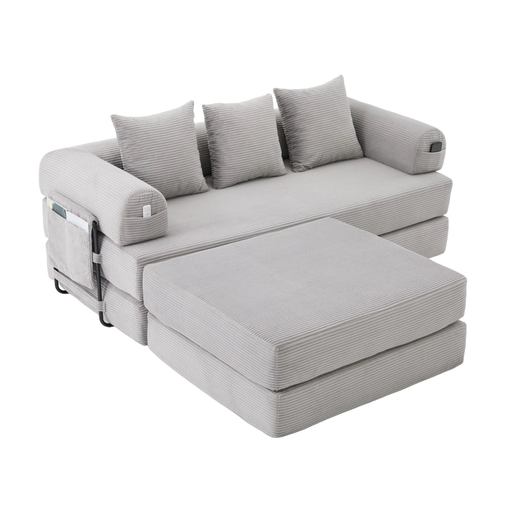 Divano modulare con pouf - Zephmum- Telaio metallico robusto, cuscini comodi, imbottitura extra spessa, combinabile liberamente, colore grigio chiaro