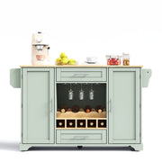 Carrello da cucina con piano estraibile; 2 ante e 2 cassetti con porta bottiglie; in MDF; verde antico; 138×70×92 cm