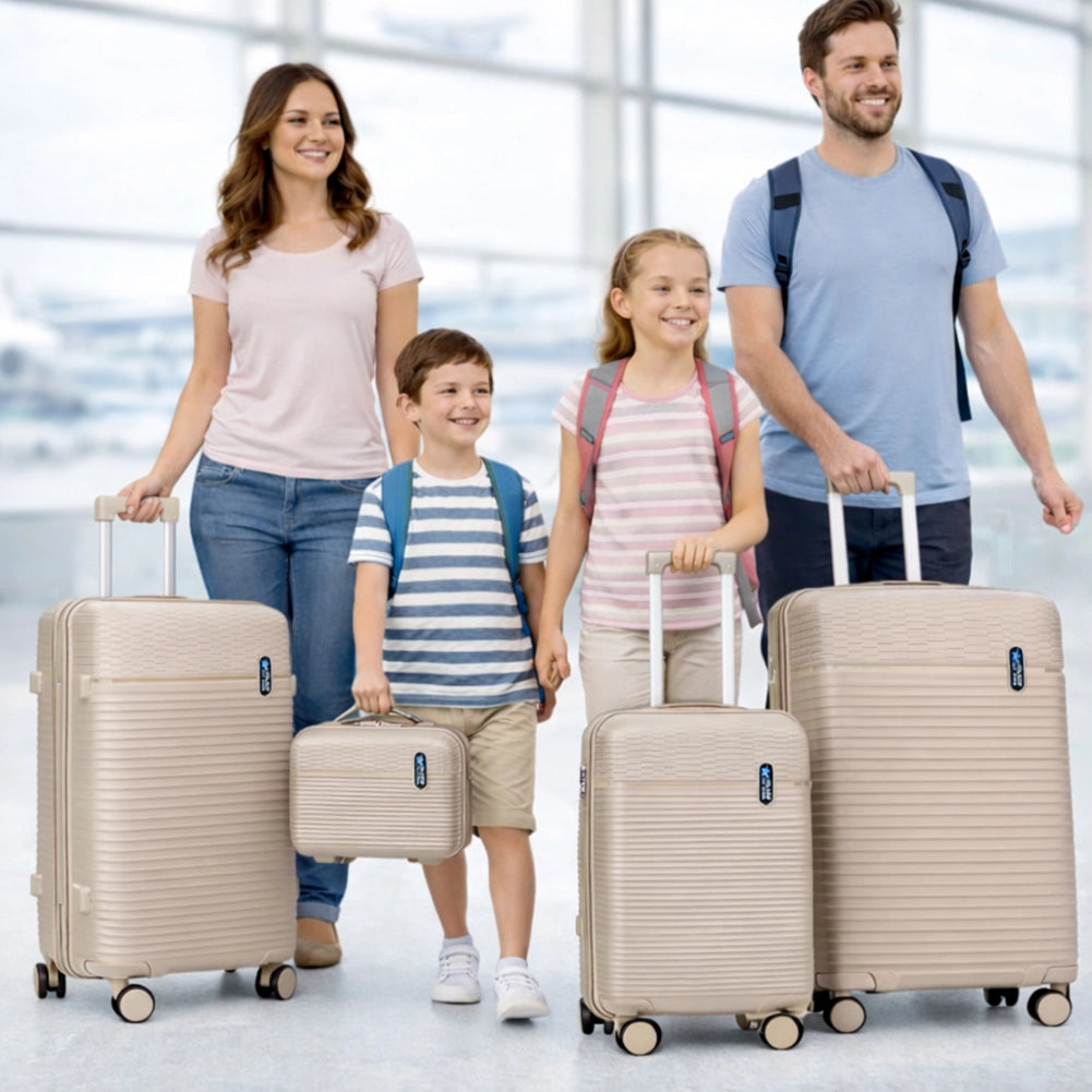 Set 3+1 Valigie Rigide Beauty Case Bagaglio Trolley Beige con Ruote Easy Roll