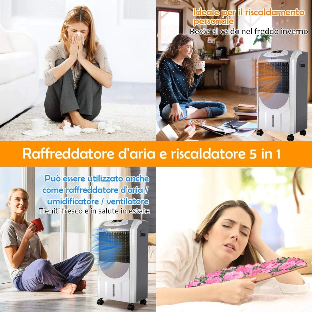 Condizionatore per Freddo Caldo, Ventilatore Climatizzatore da Terra a Evaporazione Portatile, Caldo 2000W, Freddo 75W, con Telecomando