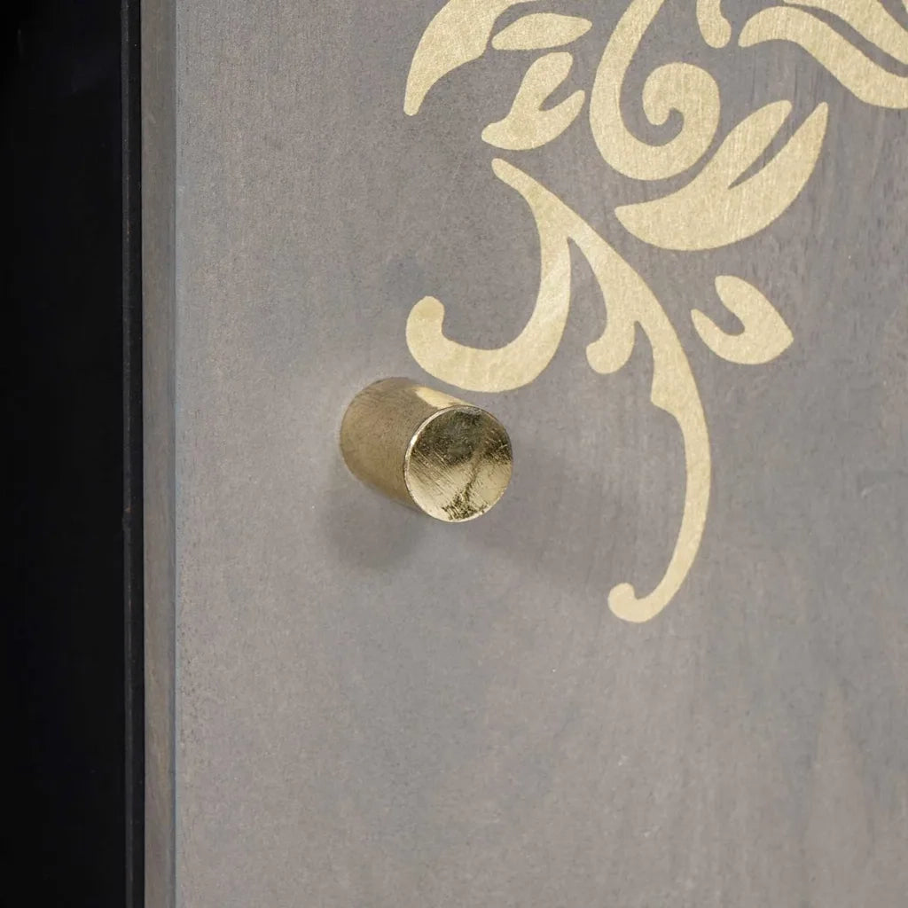 Credenza | Madia | Buffet da pranzo | Armadio da pranzo Grigio e Oro 90 x 33 x 75 cm Legno di mango massello