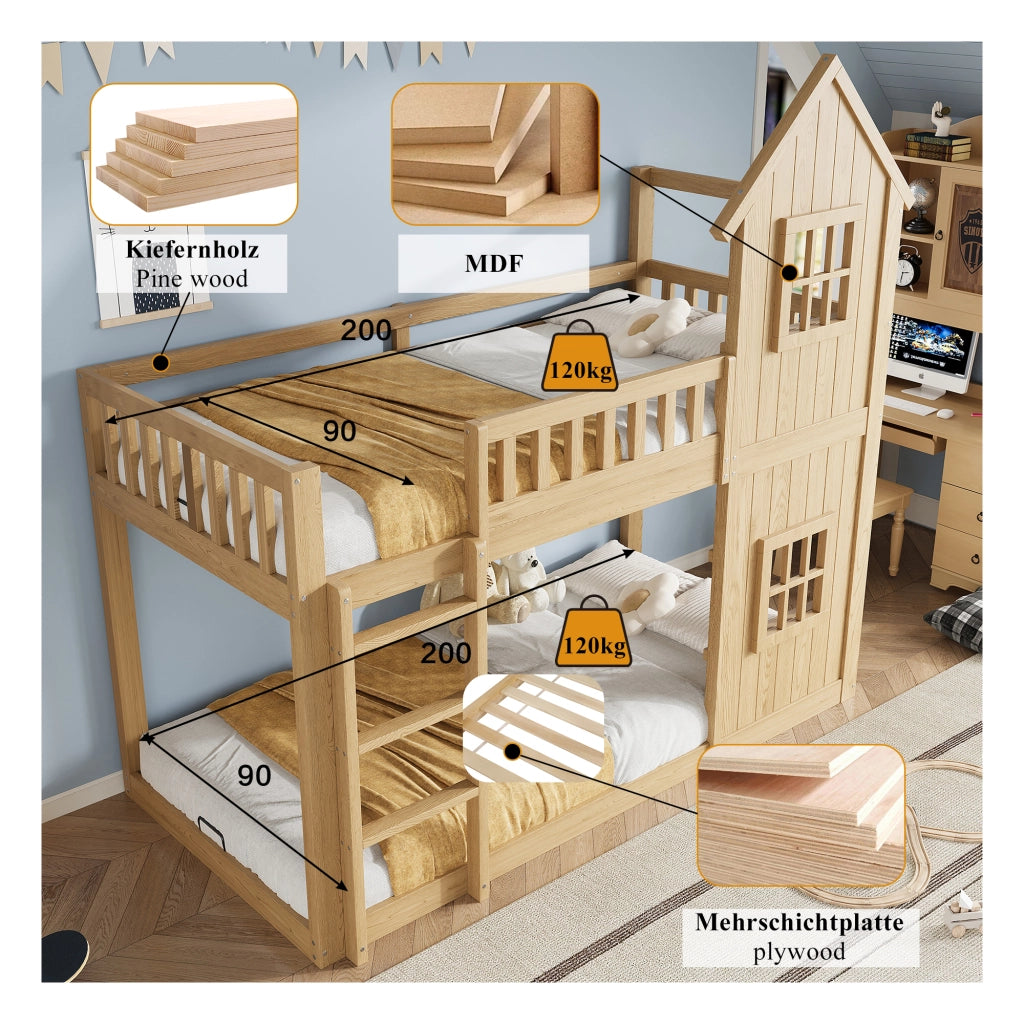LETTO A CASTELLO Casa 90x200 cm Legno Naturale
