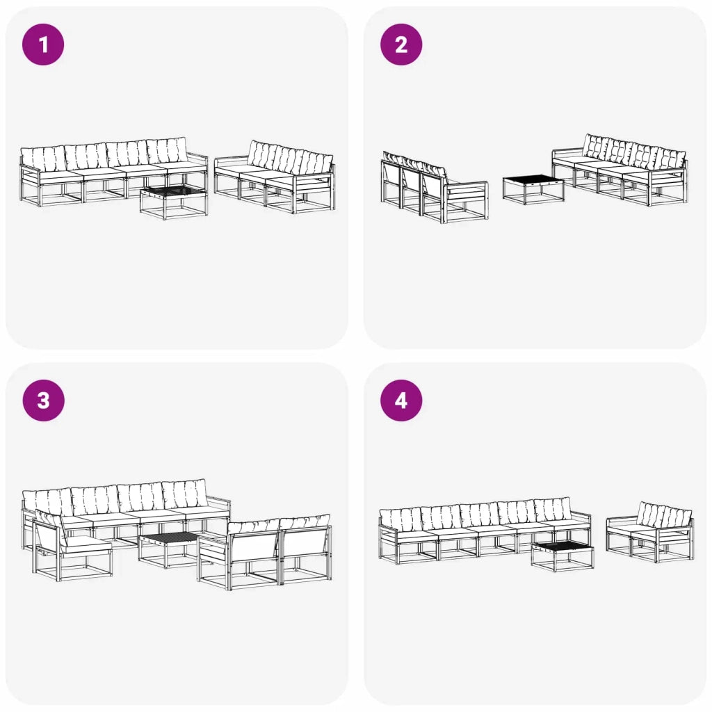 Set di divani da esterno 8 pz Bianco e nero 3388486