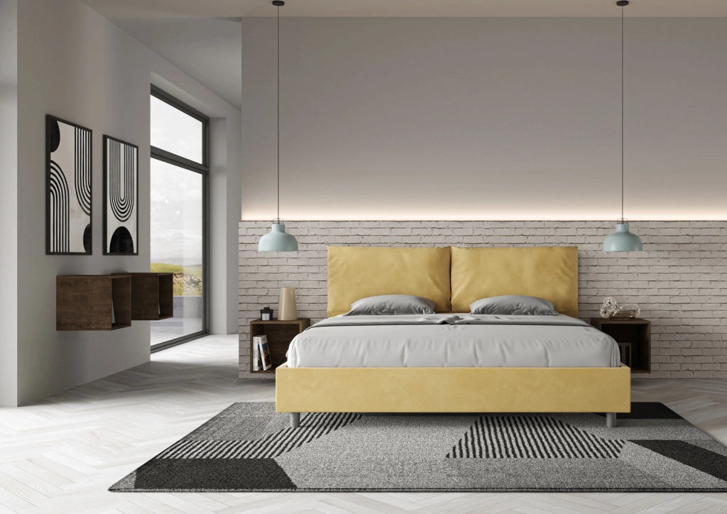 BS COM Letto matrimoniale king size contenitore imbottito 190x210 microfibra ocra Large