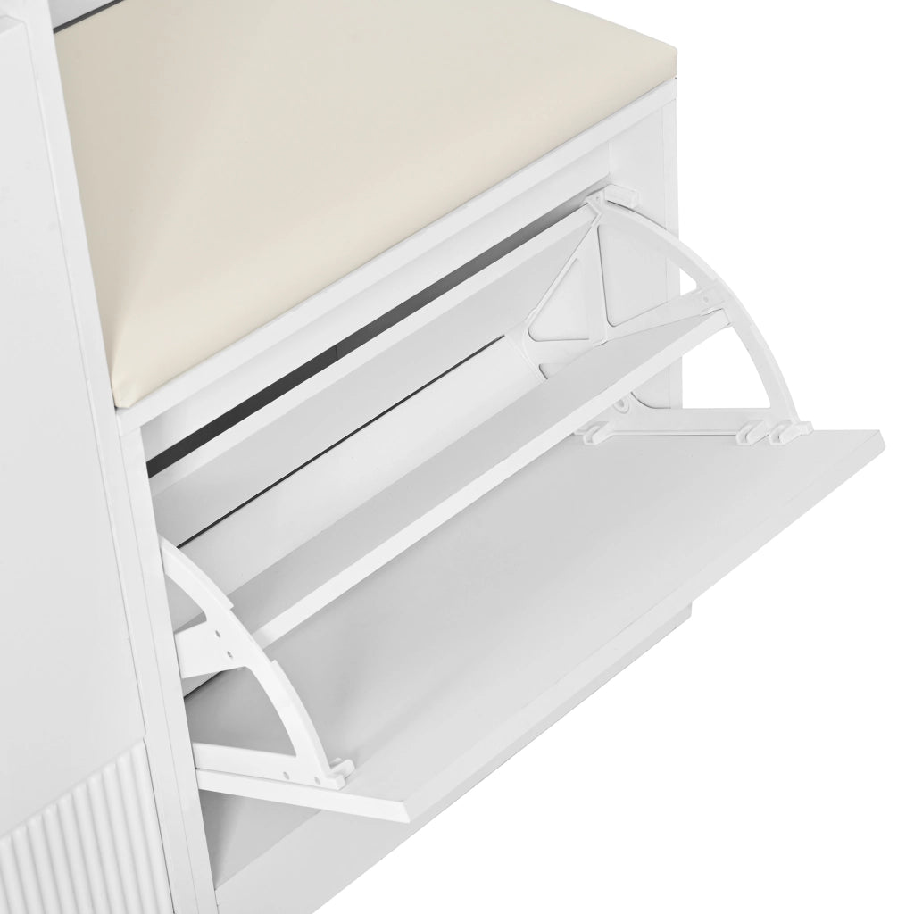 GARDEROBA da ingresso con scarpiera, specchio, LED, 105 x 38 x 190 cm, bianca
