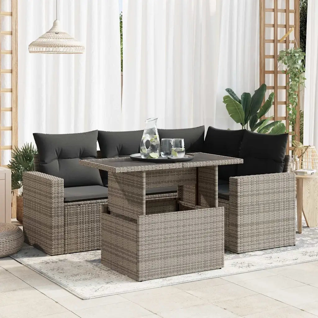 Set Divano da Giardino 5 pz con Cuscini Grigio in Polyrattan 3326311