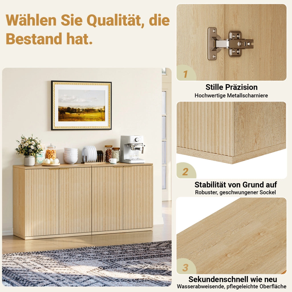 Sideboard a 2 ante con frontale scanalato; 80x40x80 cm; in MDF effetto rovere