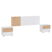 Testiera Matrimoniale Con Due Comodini Dotati Di Due Cassetti Design Scandinavo Con Fissaggio A Parete  160 Cm Bianco E Legno Naturale