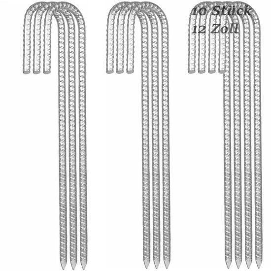 Pali da Terra 30 cm - Forma J - Pennelli da Terra - Acciaio Inox - Anticorrosione - Per Tende/Trampolini - Estremità Punta - Palancati da Terra