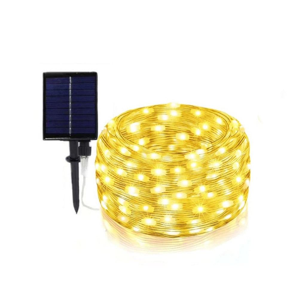Trade Shop - Striscia Luminosa Led 10mt Con Pannello Solare Picchetto Catena Luce Decorazioni Kyp-10 - -bianco Caldo      -
