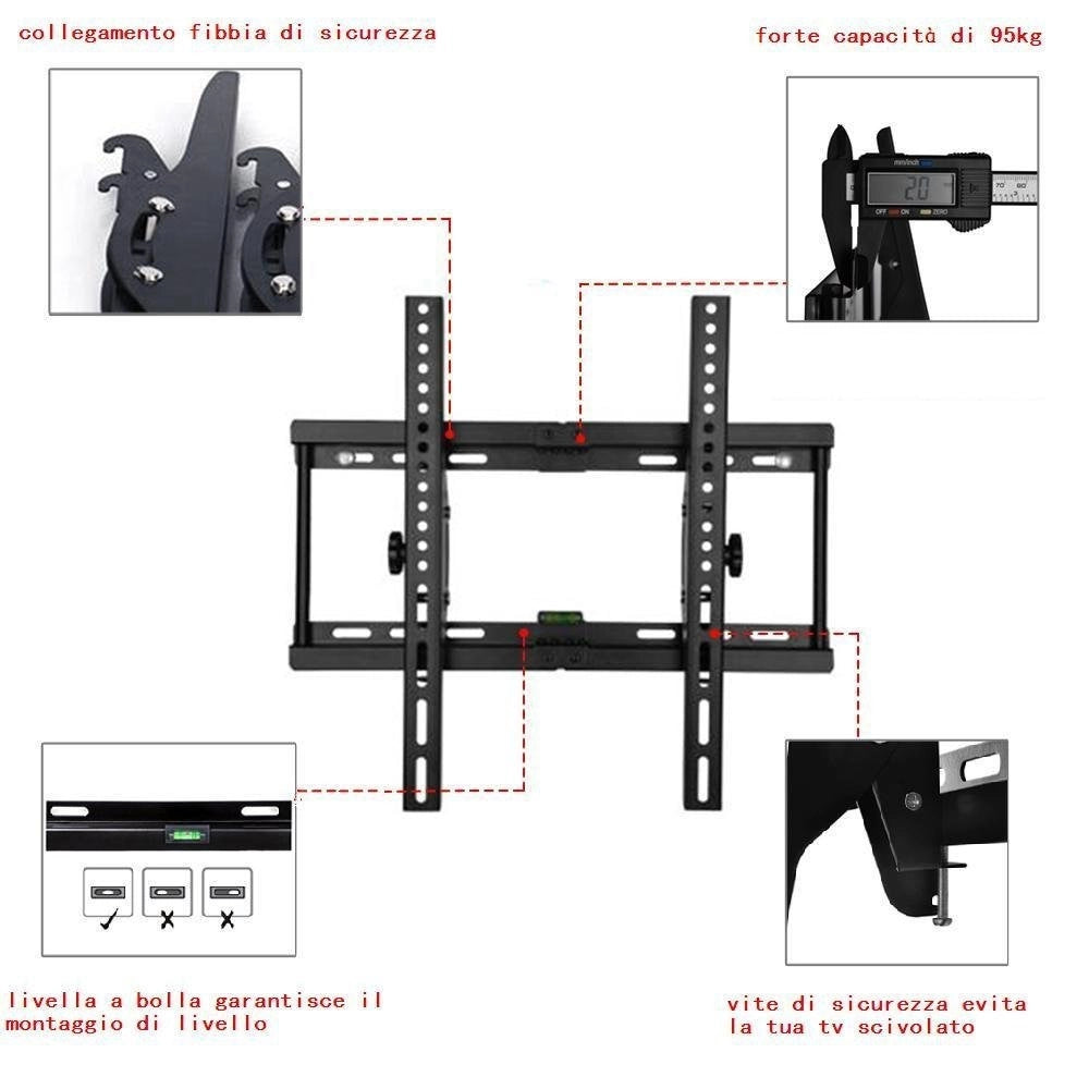 Trade Shop - Staffa Tv Fissa Supporto A Parete Per Televisione Televisore Da 23 A 42 Pollici -