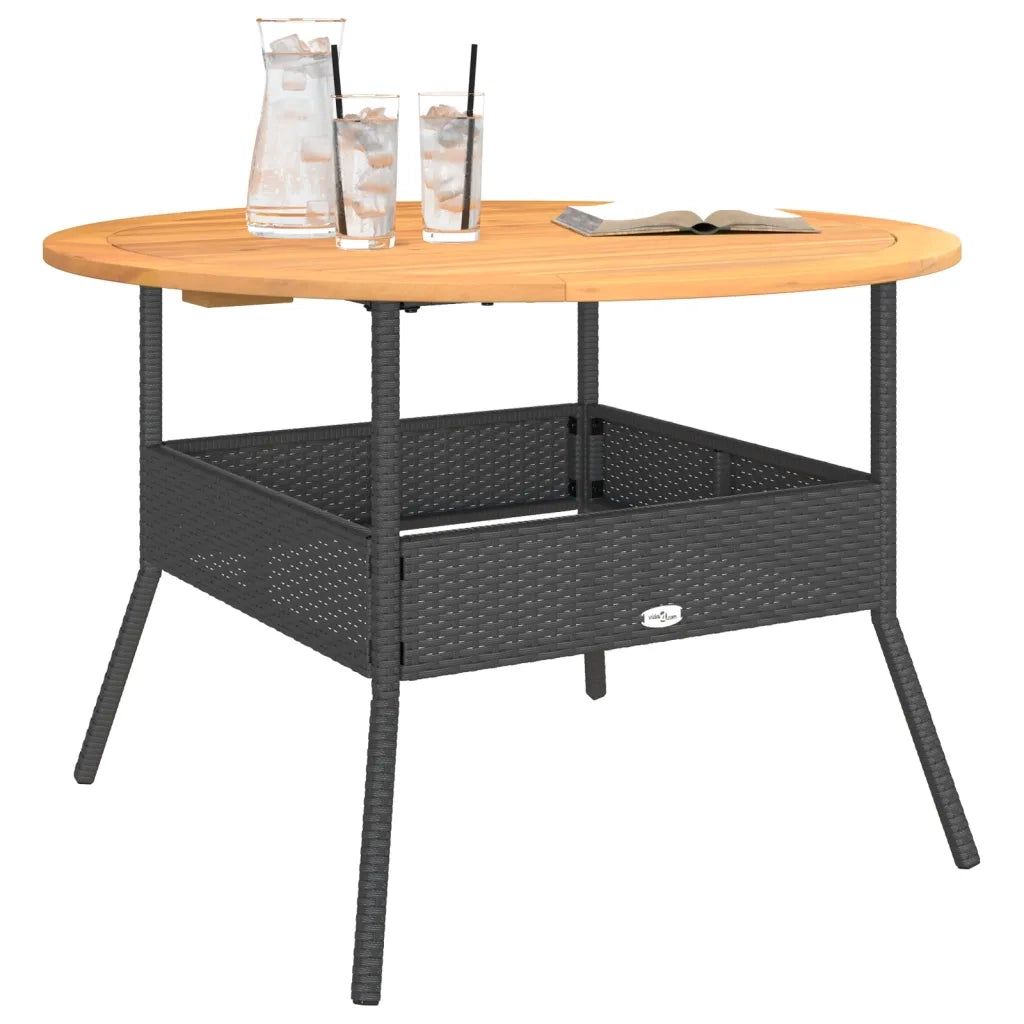 Tavolo Giardino Piano Legno Acacia Nero Ø110x71 cm Polyrattan 368625