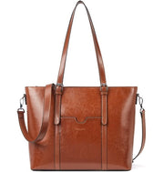 Borsa da spalla shopper in pelle con tasche per laptop 14-15,6 pollici, borsa da donna in pelle marrone