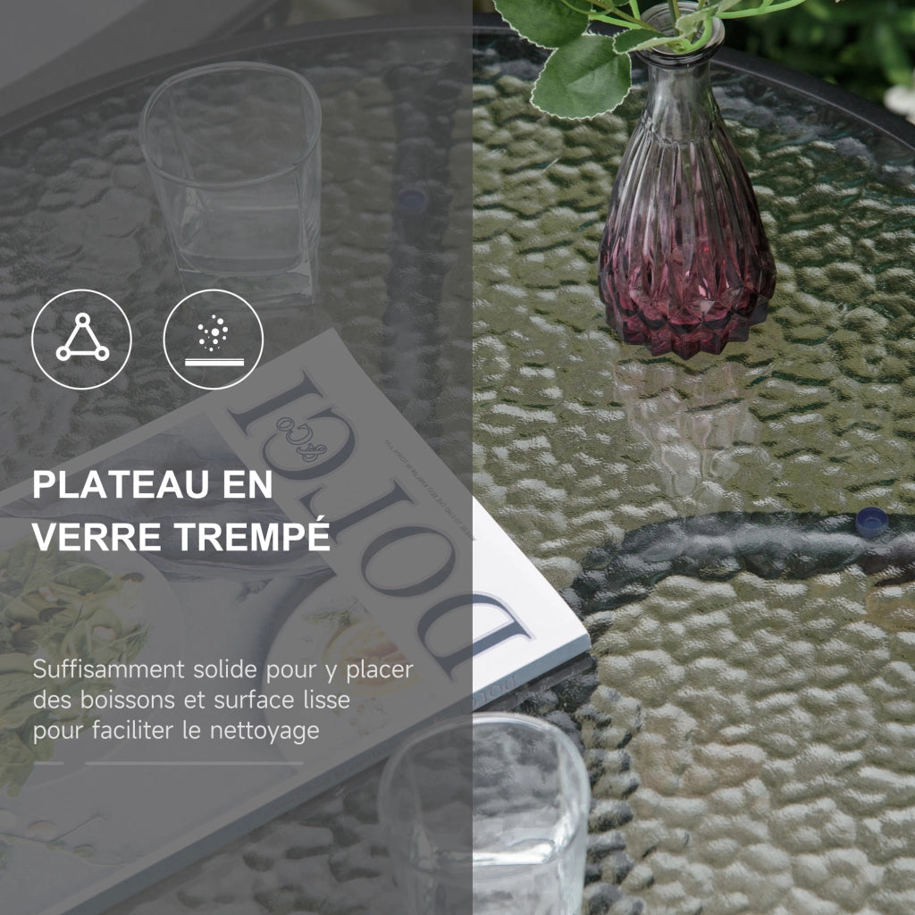 Set giardino 3 pezzi tavolo rotondo vetro temperato 2 sedie pieghevoli reclinabili ¨C Xylo ¨C Textilene grigio