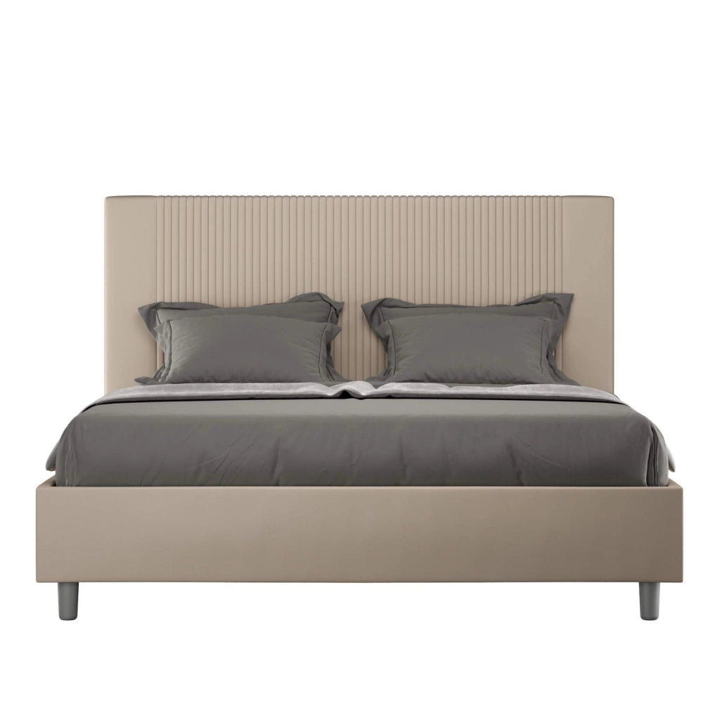 Letto matrimoniale king size con rete imbottito 170x210 similpelle tortora Goya