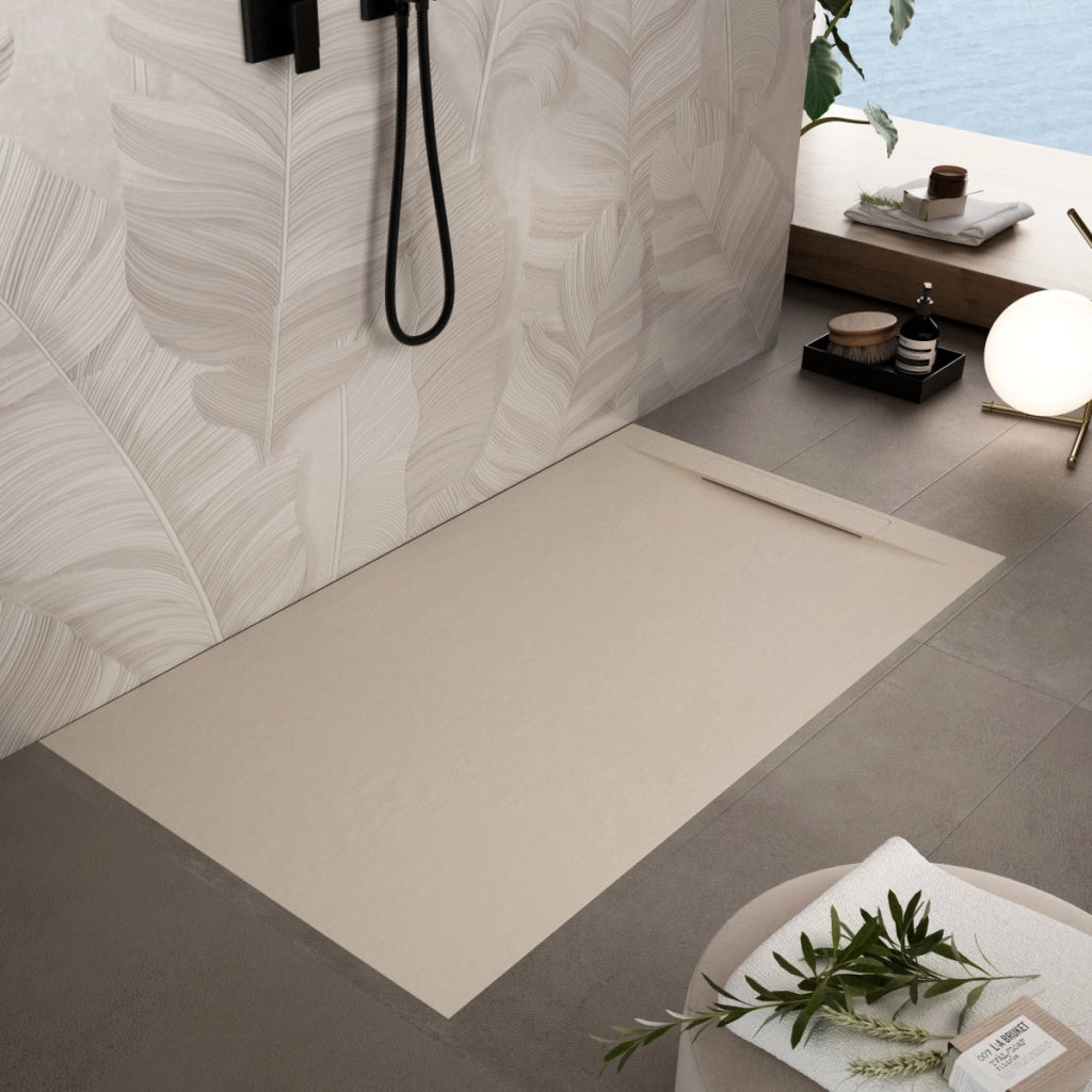 Piatto doccia in marmoresina crema effetto pietra cemento vincent, misura 90x190