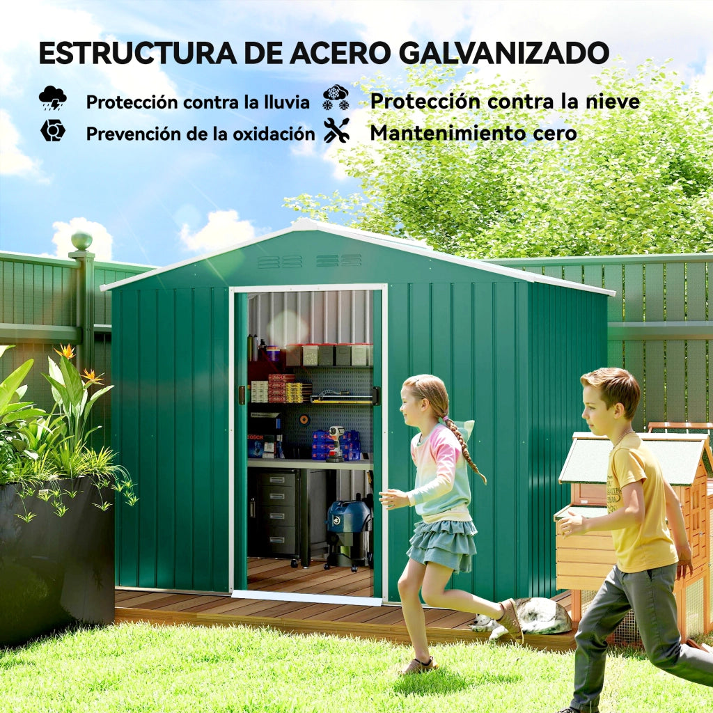 Casetta da Giardino 3.6 m2 ¨C Zephmum ¨C Verde 236x171x191 cm con Porte Scorrevoli