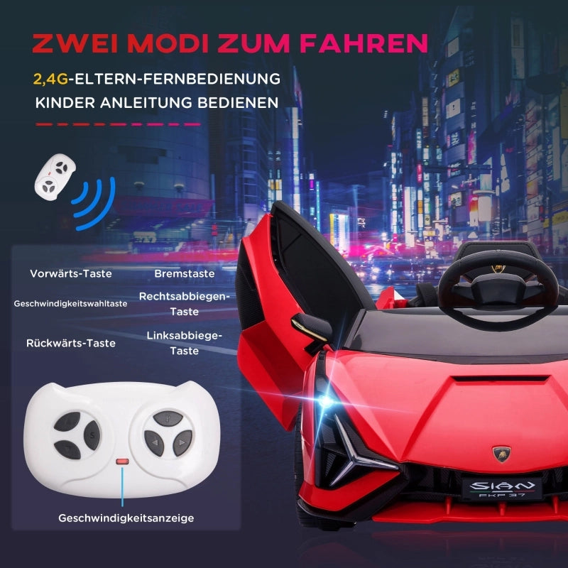 Macchina elettrica per bambini 12V 2 modalit¨¤ di guida Lamborghini SIAN SUV con telecomando, musica (MP3/USB), luci, 37-60 mesi, metallo rosso, 108