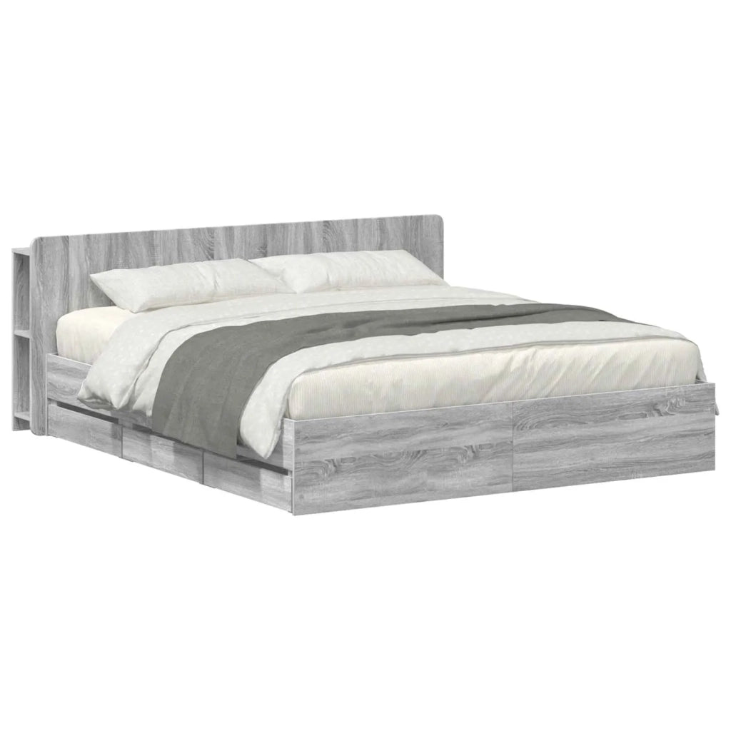 Letto matrimoniale | Letto per adulti | Telaio del letto con storage Sonoma grigio 180 x 200 cm