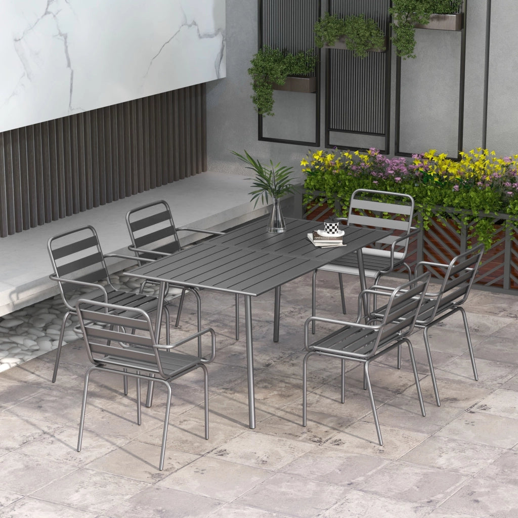 Set pranzo giardino 7 pezzi con tavolo e 6 sedie impilabili ¨C Xylo ¨C acciaio grigio antracite