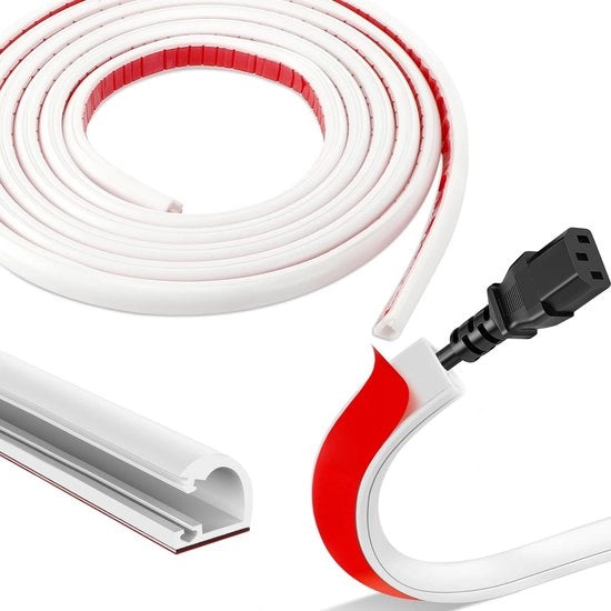 Cavo in PVC Autoadesivo 4 Metri - Flessibile - Bianco - Cavo in PVC per la Nascondita dei Cavi - Protegge contro il Danno - Dimensione Massima del Cavo 7 mm - Cavo in PVC a Nastro