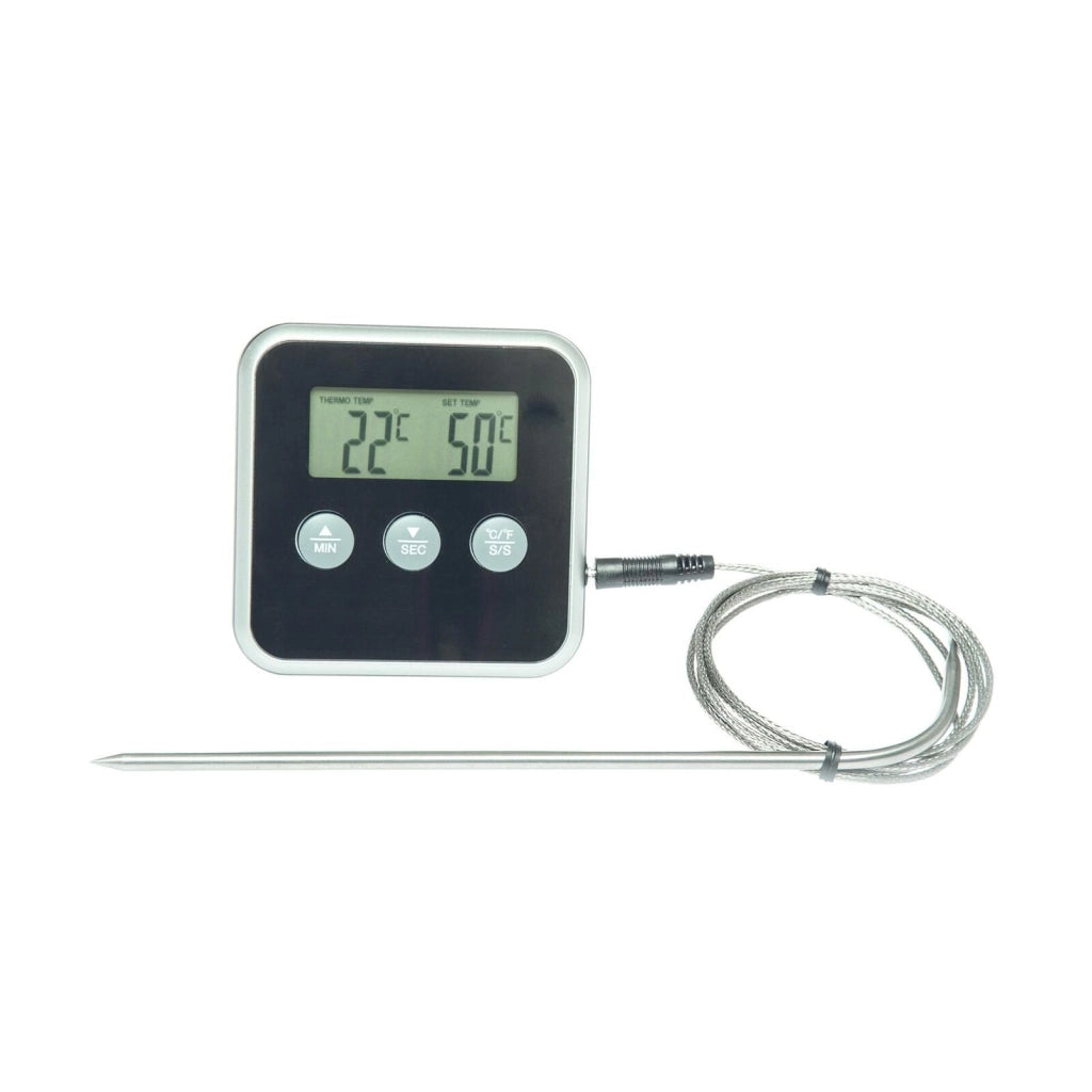 Electrolux E4KTD001 Termometro Digitale con Termosonda per Carne Timer Fino a 99 Minuti Allarme Acustico Acciaio Inox e Silicone colore Nero
