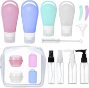 Set di contenitori in silicone per viaggio, 16 pezzi, contenitori in silicone per viaggio TSA certificati, impermeabili per shampoo, balsamo, condizionatore, gel doccia, ecc.