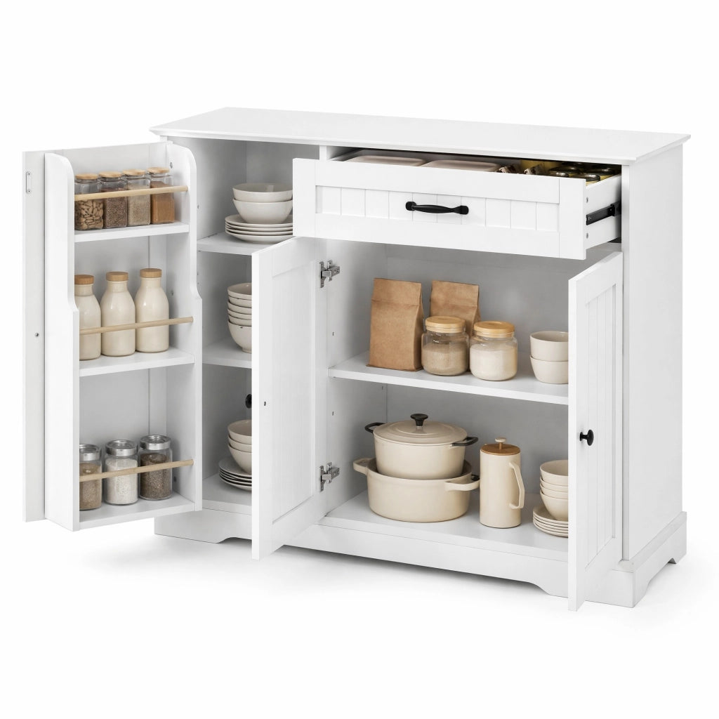 Credenza moderna in MDF bianco con 3 ante e 1 cassetto; per ingresso e soggiorno