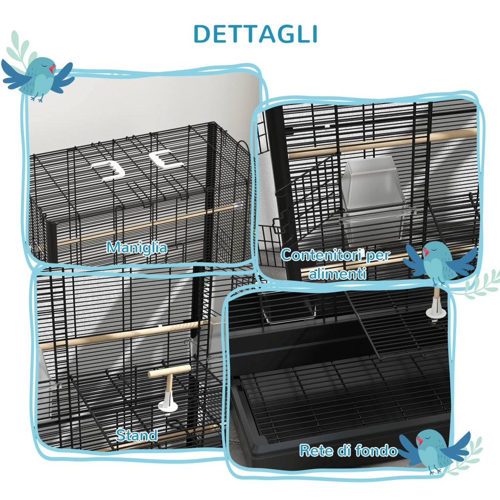 Gabbia per Uccelli con Vassoio Estraibile ¨C Xylo ¨C 61x36.5x98cm Nero