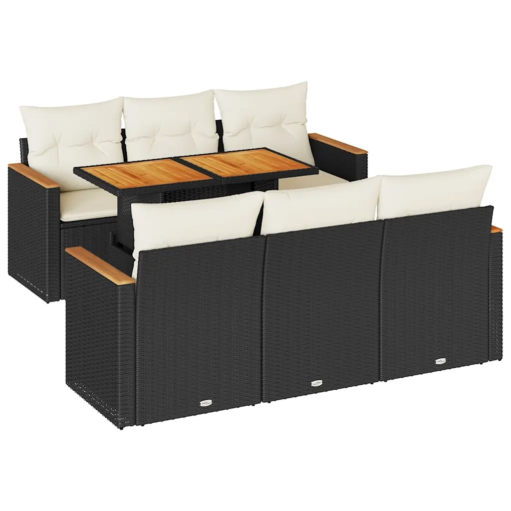 Set Divani da Giardino con Cuscini 7pz Nero Polyrattan Acacia 3327444