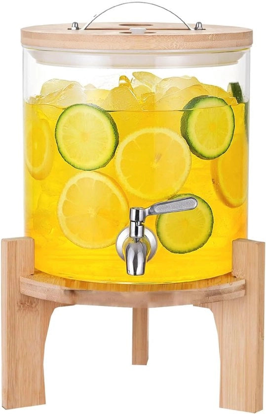 Dispensatore di Bevande in Vetro con Rubinetto in Acciaio Inossidabile e Maniglia in Legno - 5L Macchina per Automa del Freddo per Feste