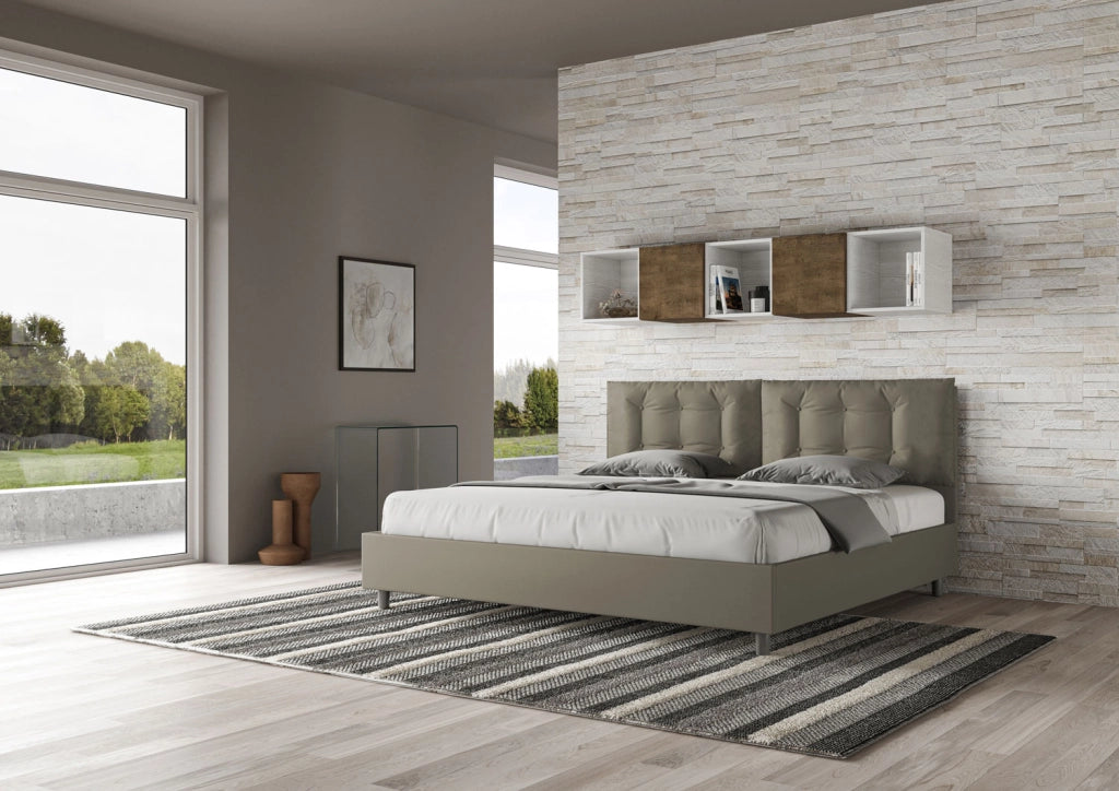 Letto Matrimoniale King Size 200x210 cm Senza Rete Testata con Cuscini Imbottito in Similpelle Annalisa Large Cappuccino
