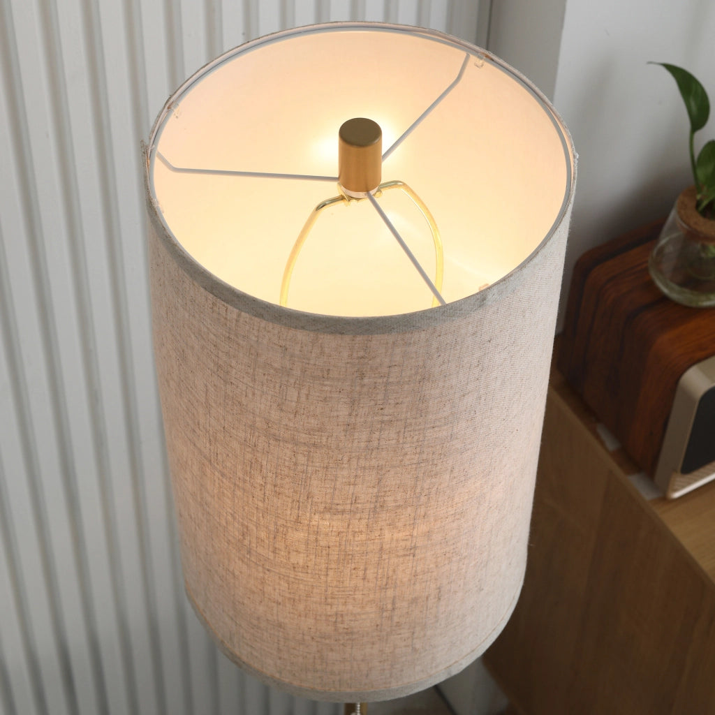 Lampada da terra elegante ¨C Xylo ¨C Acciaio con paralume in tessuto, interruttore a catena, oro e bianco