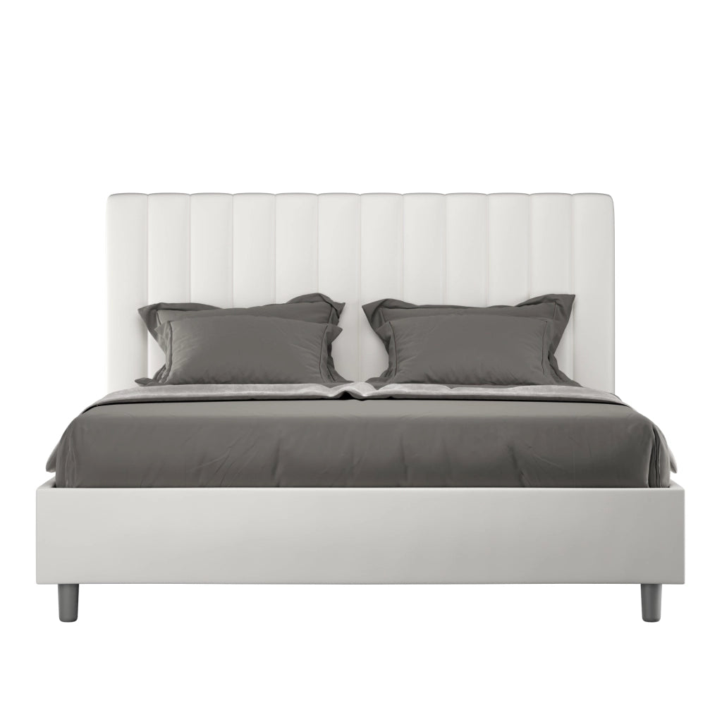 BS COM Letto matrimoniale senza rete imbottito 160x200 similpelle bianco