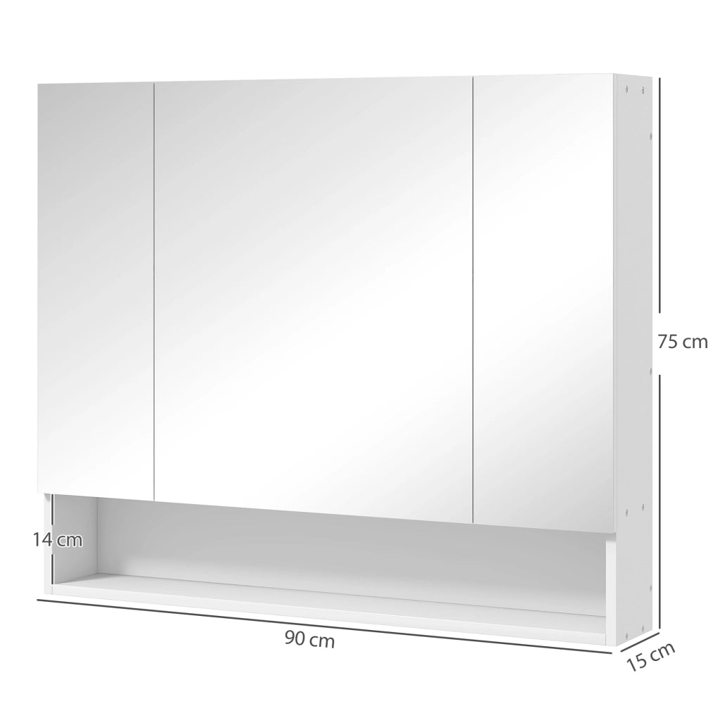 Armadietto da Bagno 90x15x75 cm con Specchio 3 Ante Soft Close e Ripiani Regolabili in MDF Bianco