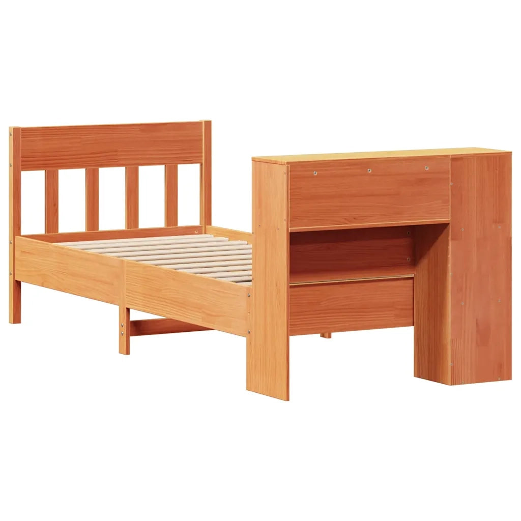Letto Libreria senza Materasso Marrone Cera 100x200 cm in Pino 3323199