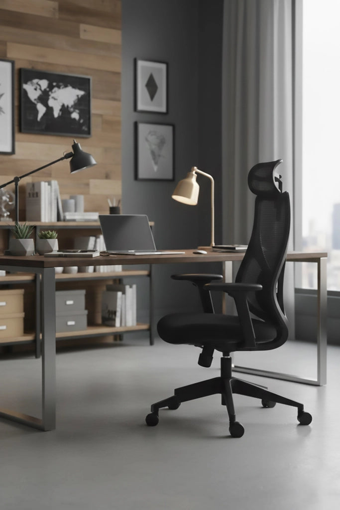 Sedia studio Hispanohogar altezza regolabile in tessuto nero