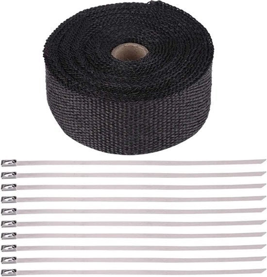 Pompa di scarico auto con nastro riflettente termico autoadesivo con strisce metalliche - sostituzione a fibra di vetro nera - 16ft