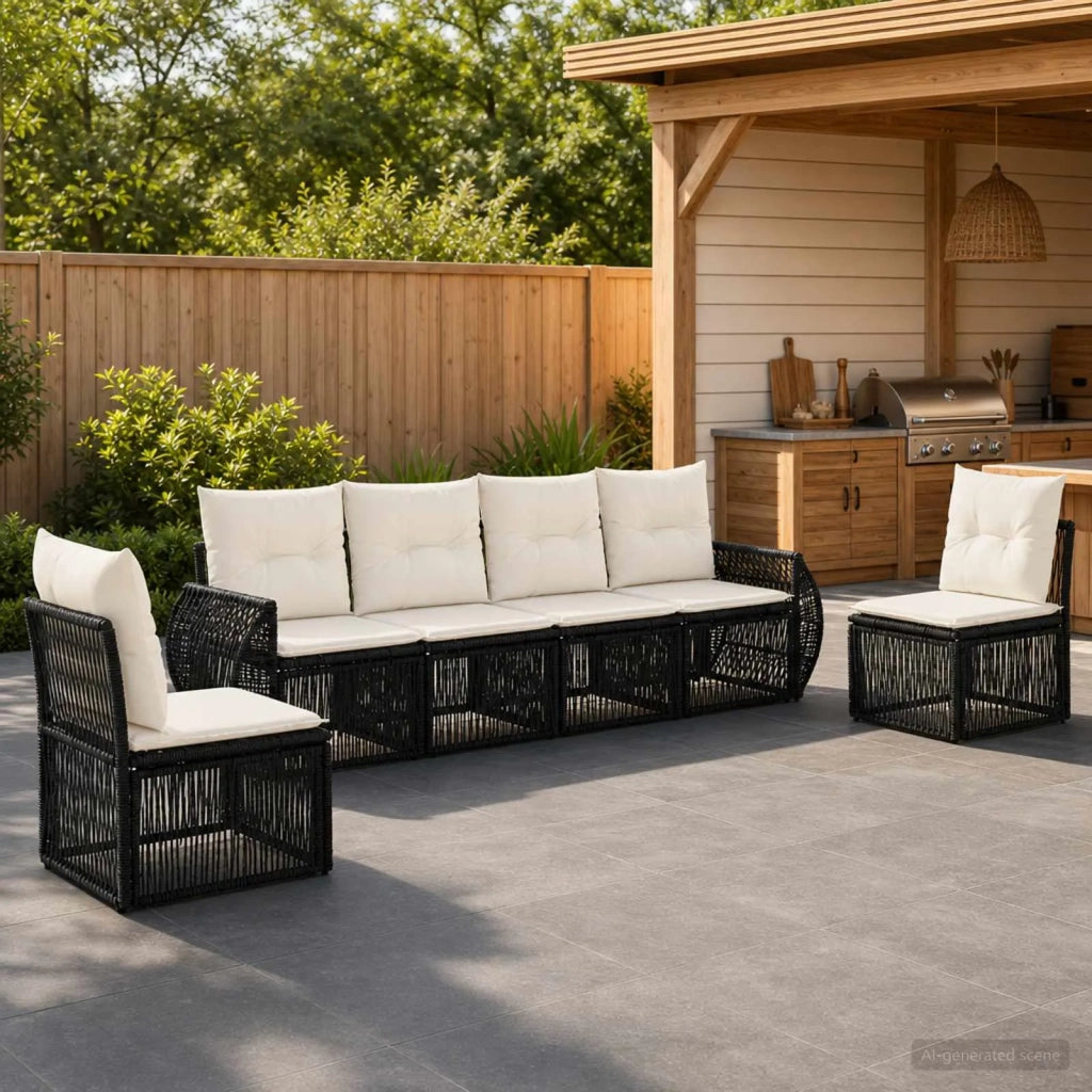 Set Divano da Giardino 6 pz Nero e Bianco Crema polyrattan 3435379