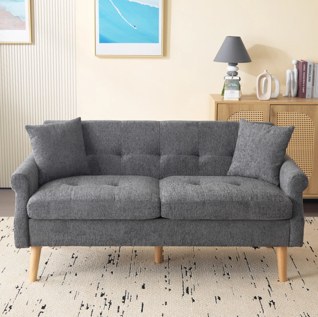 Divano a 2 posti 162x74x77 cm con cuscino spesso in chenille grigio