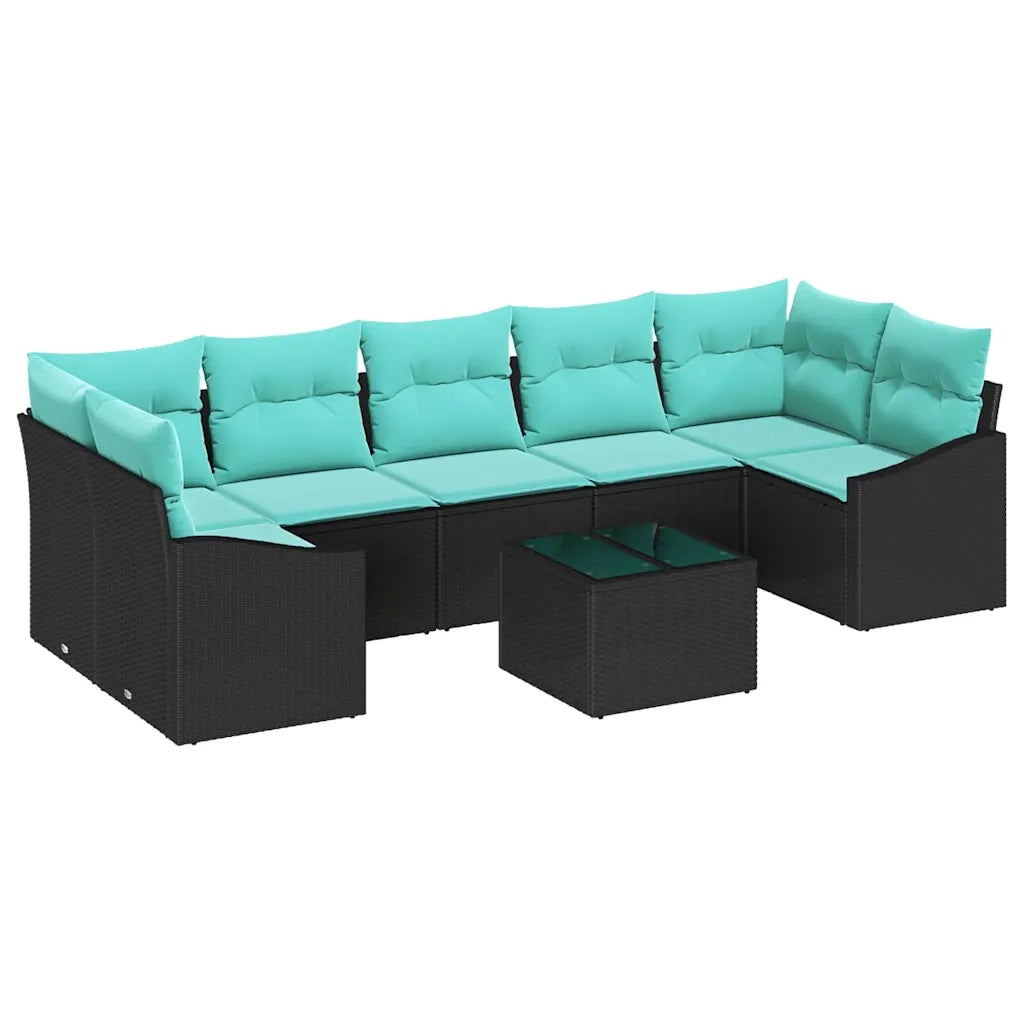 Set di divani con cuscino 8 pcs Nero e Turchese polyrattan 3346646