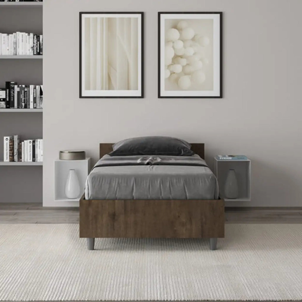 Letto singolo con rete 80x190 noce Nuamo
