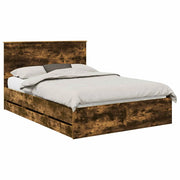 Letto matrimoniale | Letto per adulti | Struttura del letto con cassetto Rovere fum¨¦ 135 x 190 cm