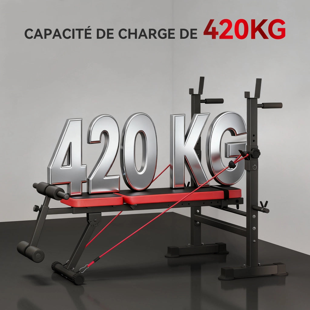 Panca multifunzione per allenamento ¨C Xylo ¨C con schienale regolabile e supporto pesi 147x109x122cm nero