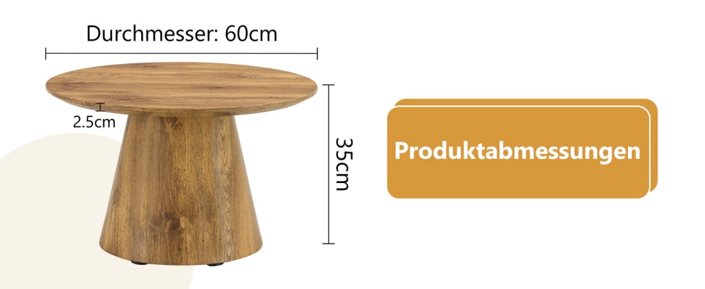 Tavolino rotondo in MDF effetto legno naturale ¨C 60 cm di diametro, 35 cm di altezza. Con rivestimento in laminato effetto legno di alta qualit¨¤ ¨C ide