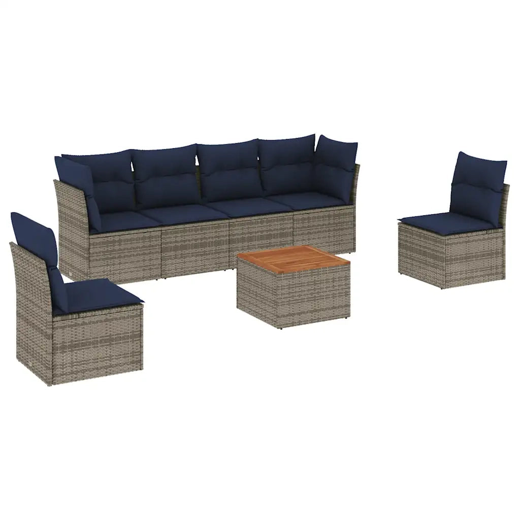 Set Divani da Giardino 7 pz con Cuscini Grigio in Polyrattan