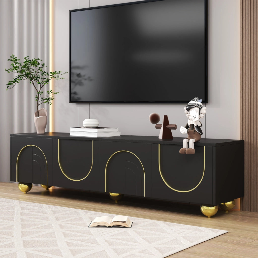 Mobile TV con Ante Strutturate e Ripiani ¨C MINIMAL ¨C Gambe Dorate, Push-to-Open