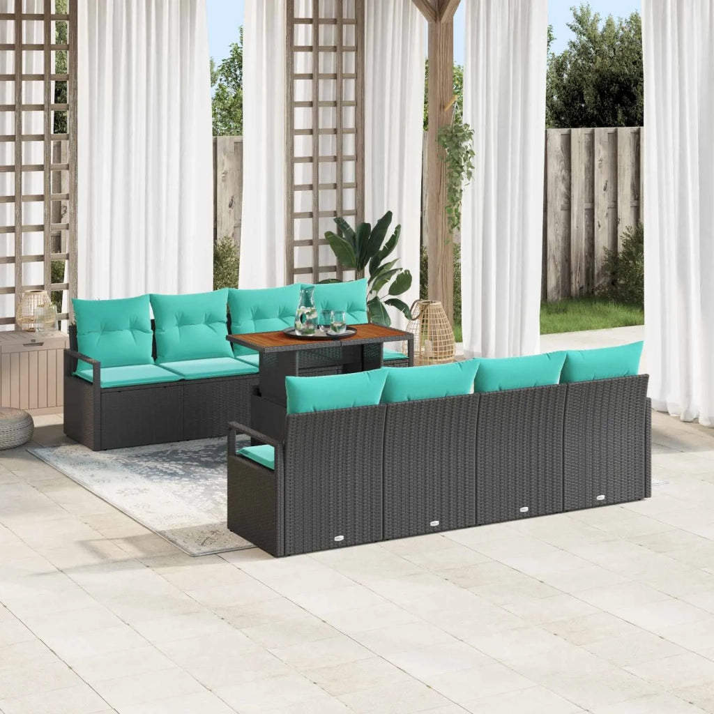 Set Divano da Giardino con cuscino 9 pcs Nero e Verde acqua 3349689