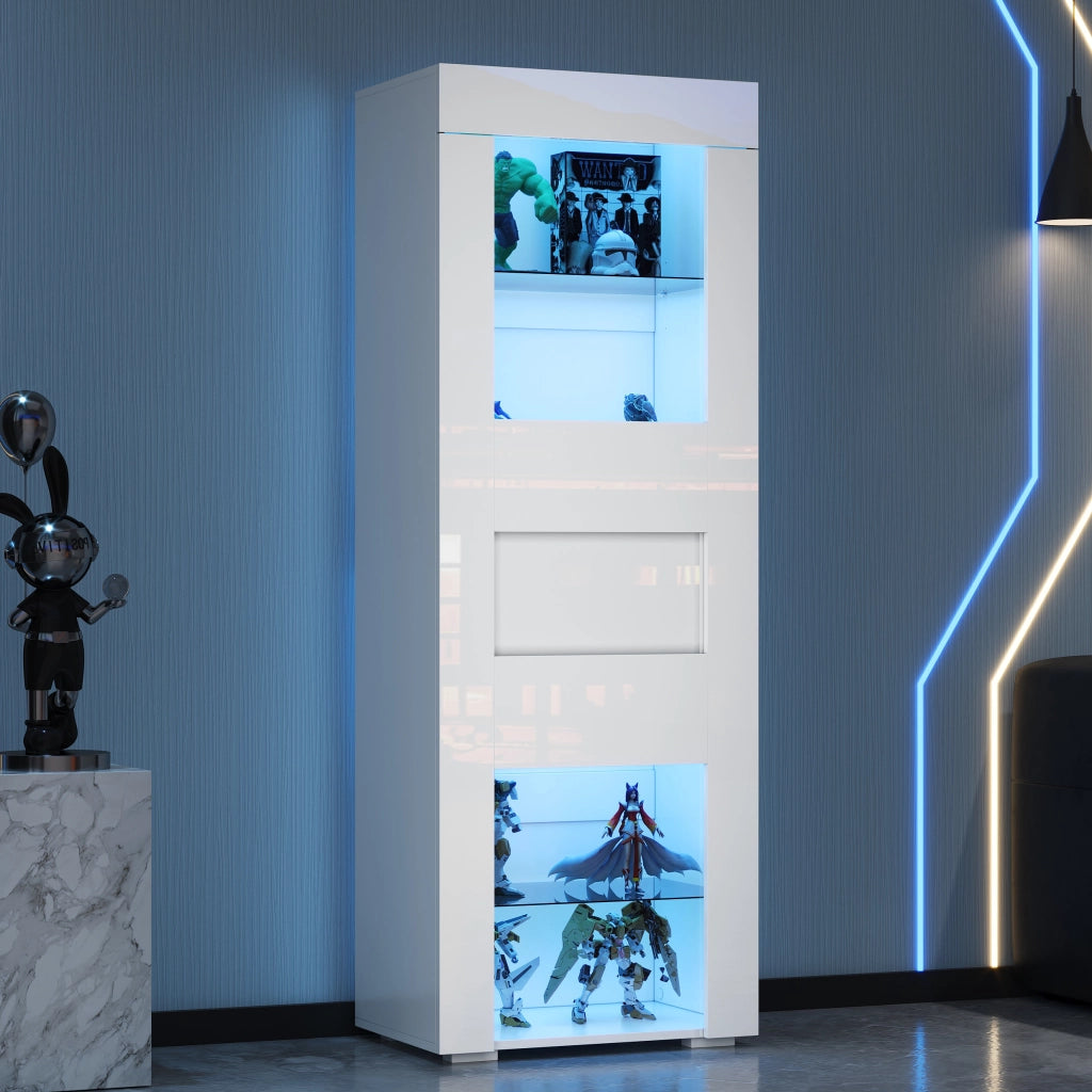 Vetrina alta 60 x 40 x 170 cm bianca con LED, anta in acrilico e 2 ripiani in vetro